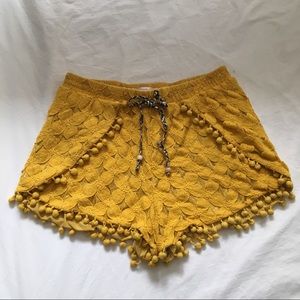Yellow Shorts with Pompon Fringe
